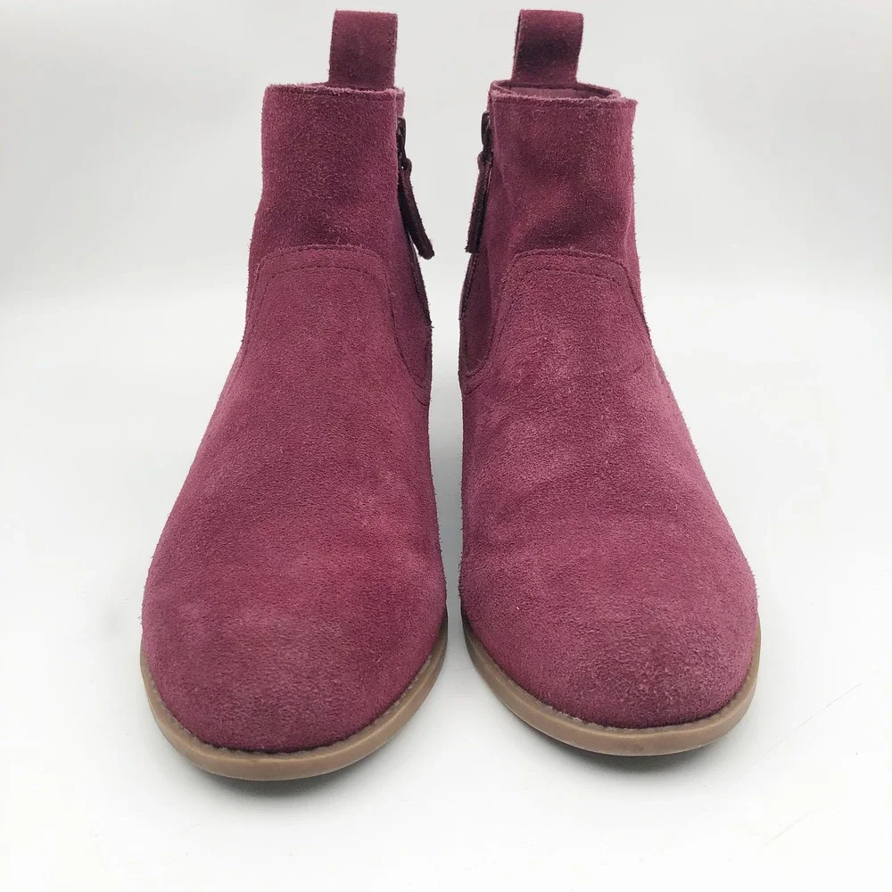 Vionic Shoes Womens 9 Vera Suede Ankle Boot Wine Burgundy Low Block Heel Booties
